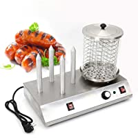 Los mejores  - Máquina para hacer perritos calientes con 4 pinchos calefactables- hervidor de salchichas- salchichas y panecillos